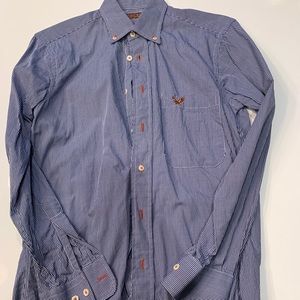 Men’s plains wear small navy button up dress shirt